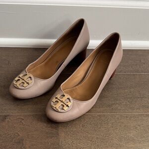 Tory Burch Taupe Block Heel Pumps